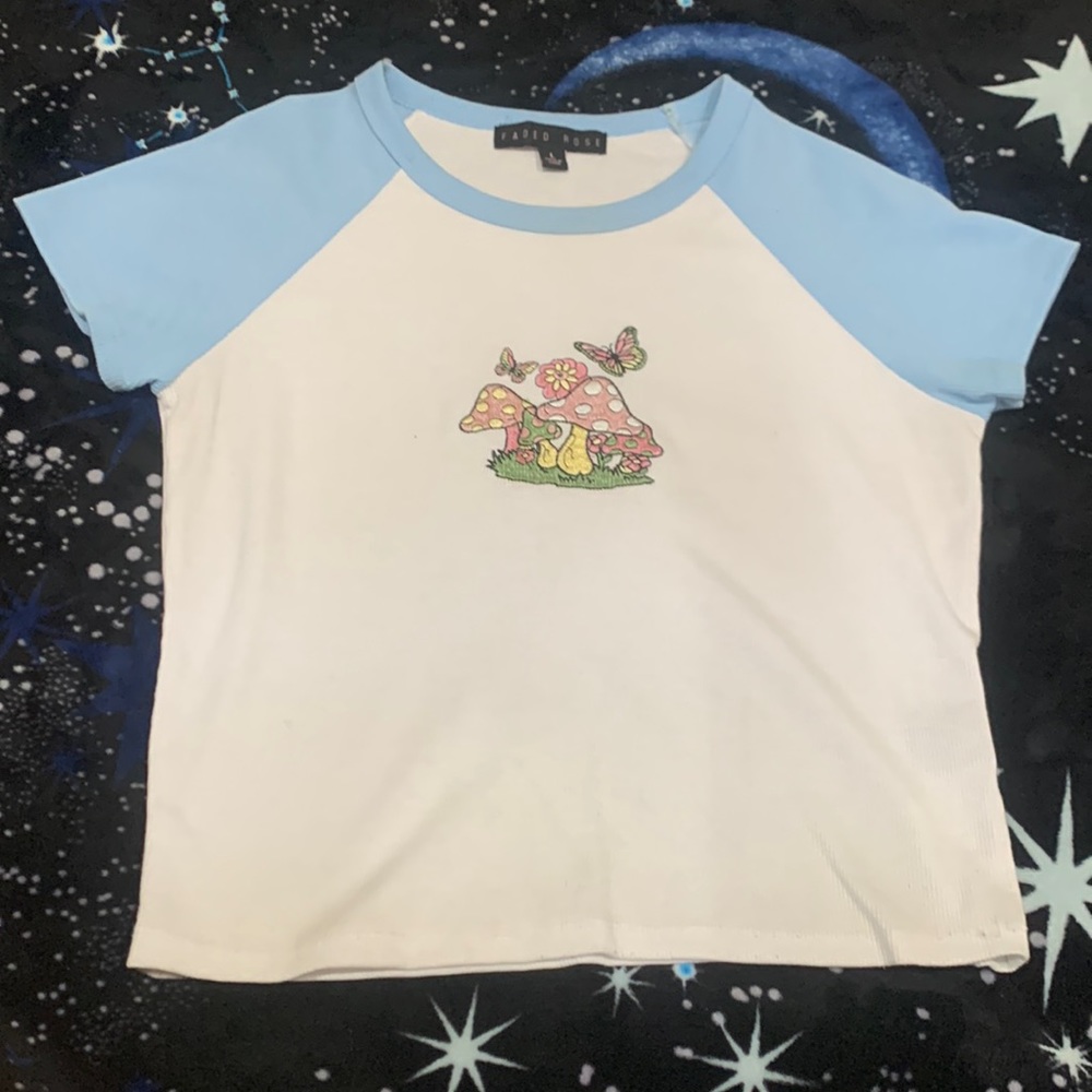Mushroom Baby tee with blue outline